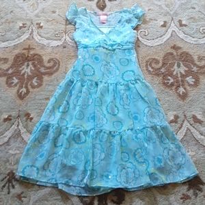 Girls 12 Floral Sequined Lined Blue Dress (Hype)
